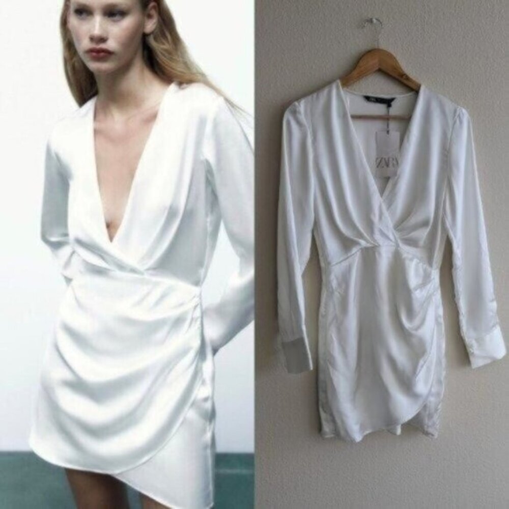 Zara Satin Effect Long Sleeve Mini Dress Size XS Women